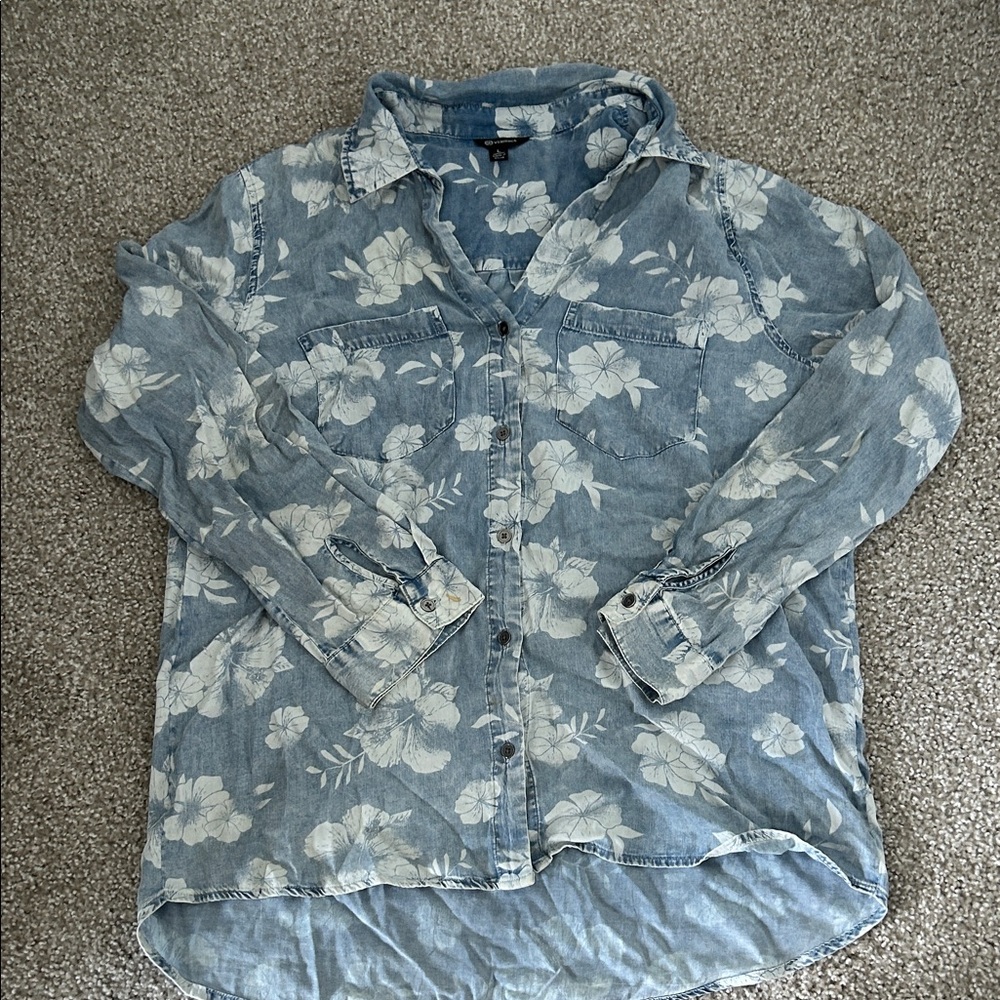 Versona Blue Floral Denim Shirt